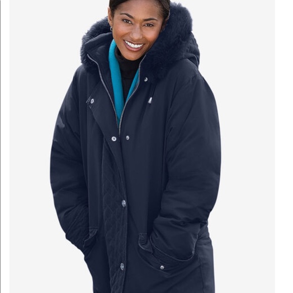 Woman Within | Jackets u0026 Coats | 7 Nwt Plus Size Woman Within Navy Blue  Down Faux Fur Hooded Parka Jacket X | Poshmark